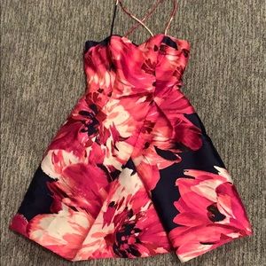 Navy and Pink Floral Cocktail Dress